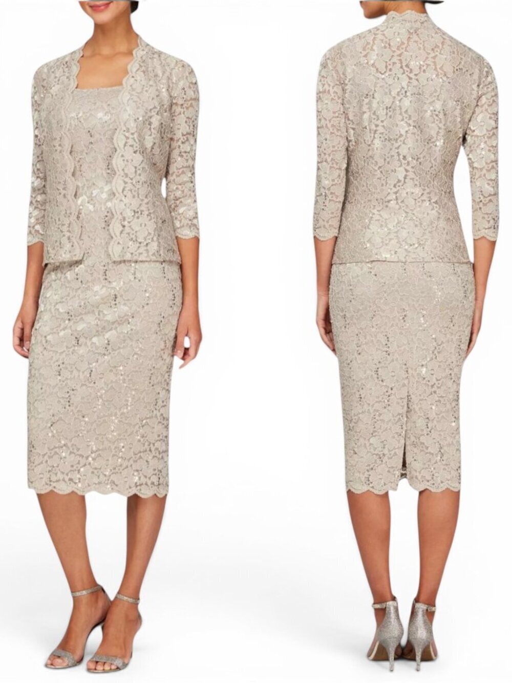 SLNY Champagne Lace Jacket and Dress Set Mother of Bride Wedding New NWT 6
